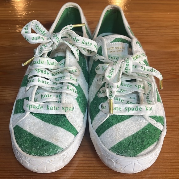 Keds x Kate Spade Kickstart Terry Sneakers green white striped Christmas size 7 - Picture 2 of 12